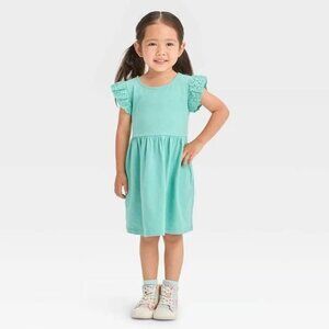 Cat & Jack Toddler Girls' Knit Jersey Dress With Pocket - Green, Size 12 Month.